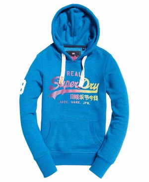 Superdry Vintage Logo Stripe Fade Női Kapucnis Pulóver Kék | KJRNB1053